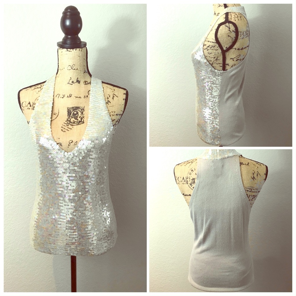 Silver sequin halter tank by INC size Medium
